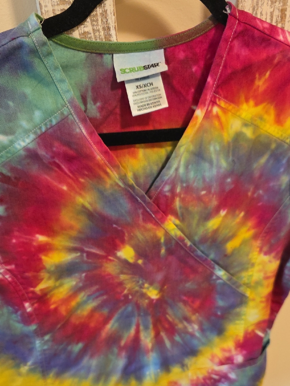 Scrubstar V-Neck HANDMADE Tie-Dye Scrub Top - Red, Yellow, Blue, Green, Purple